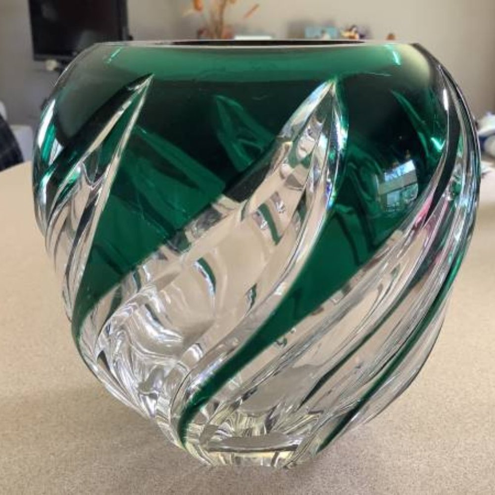 Val St. Lambert Green Flashed Crystal Vase